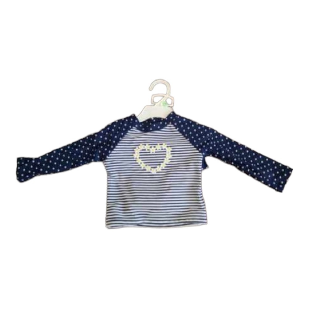 LITTLE Me 2 Piece Navy Blue Daisy Heart Swimsuit With Ruffled Bottoms Si…
